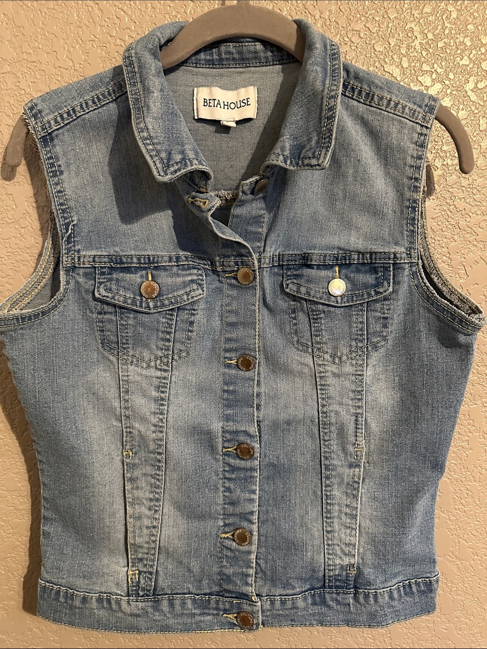 BETA HOUSE Light Wash Denim Vest - Sleeveless Button-Front